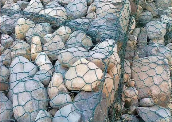 Poedergecoate Gabion Doos / Gespannen Gabion Steen Kooien 2*1*1m*3.2mm